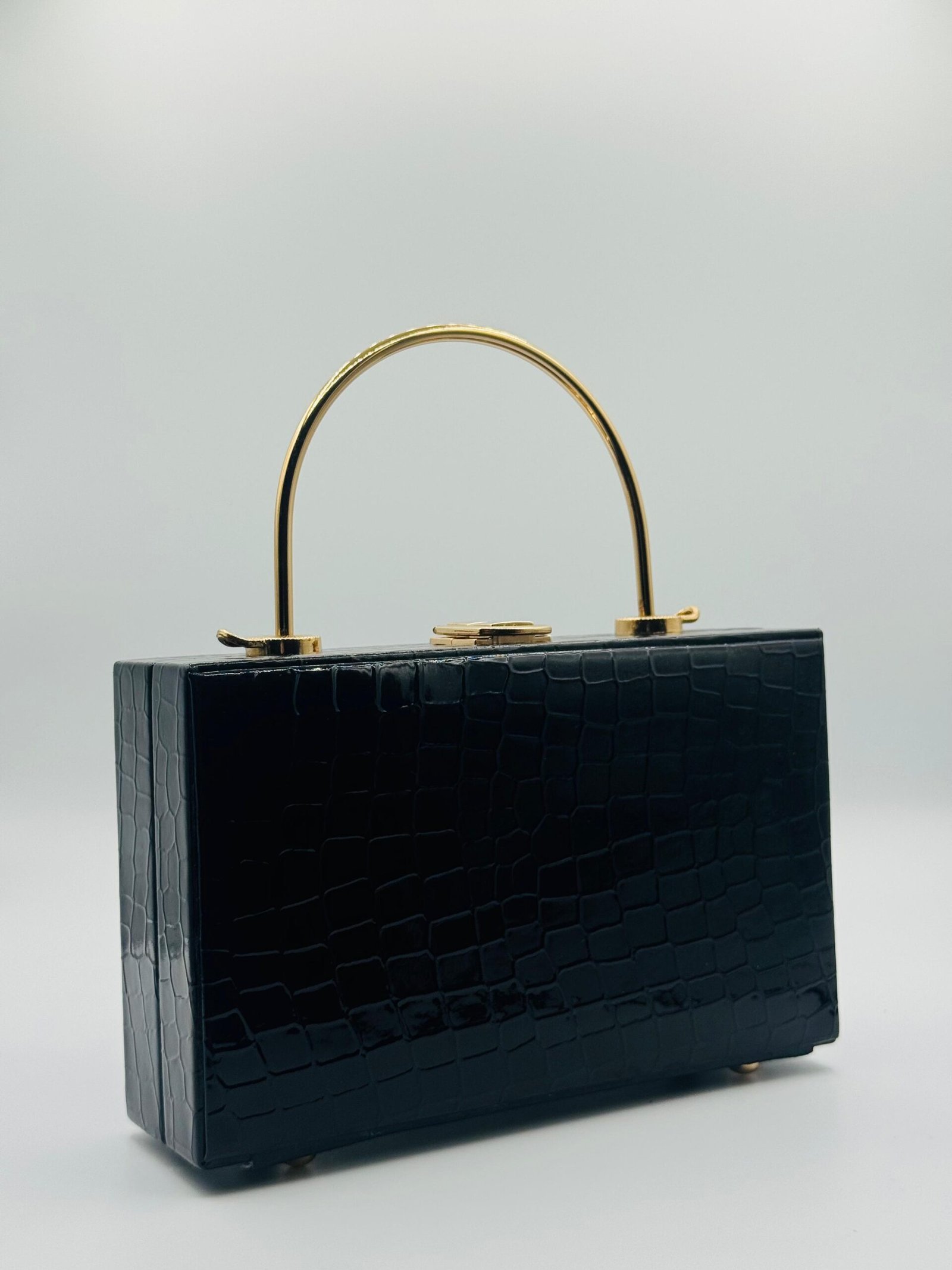 Black Croc Mini Handbag with Golden Chain - Image 2